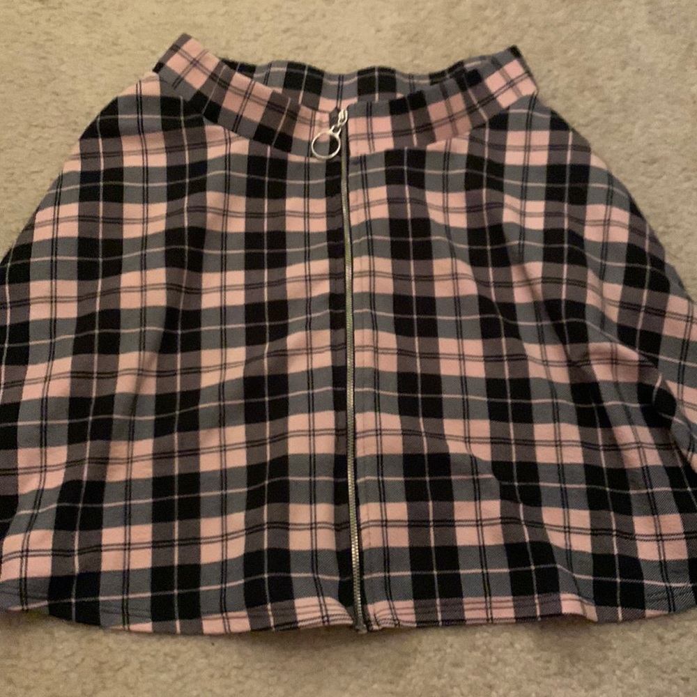 Plaid, pink and black skirt